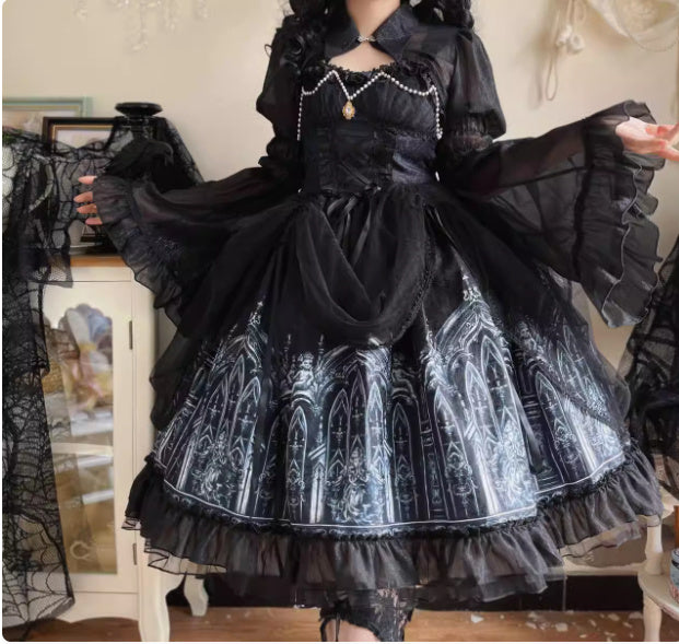 Kawaii Fashion Goth Dress Midnight Velvet Elegance Ensemble