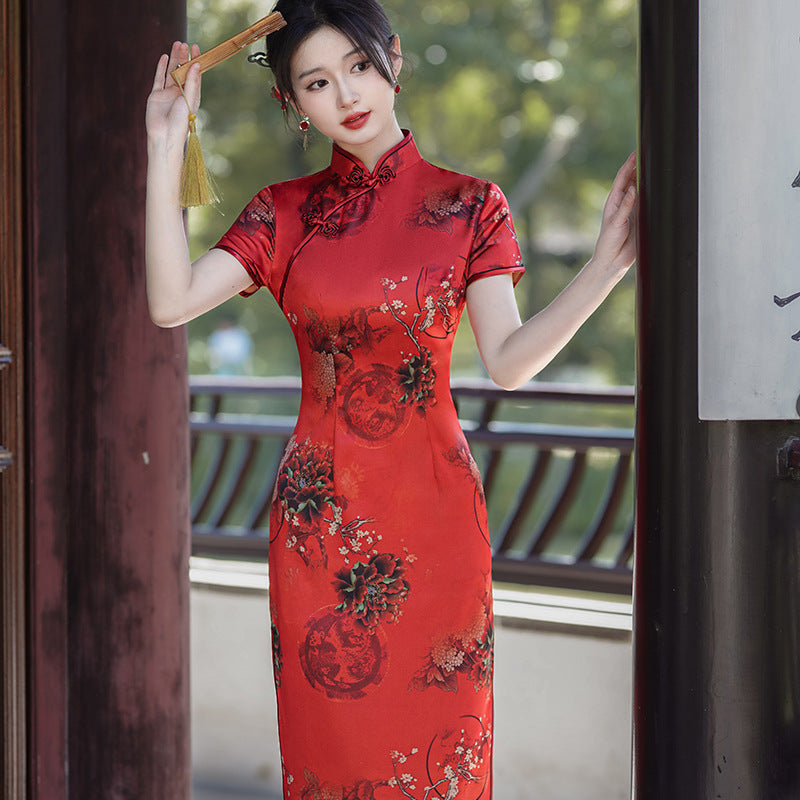 Womens New Chinese-style Cheongsam Maxi Dress