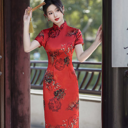 Womens New Chinese-style Cheongsam Maxi Dress