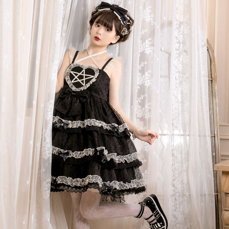 Kawaii Fashion Goth Dress Starlit Whisper Cotton Bow Dress