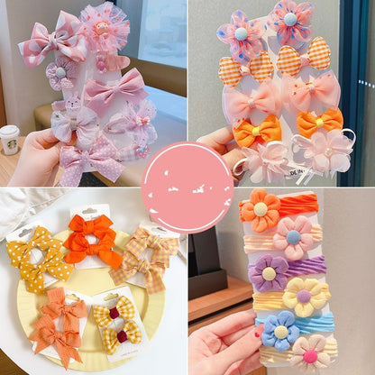Kawaii Fashion Whimsical Blossom Bow Hair Accessory Ensemble