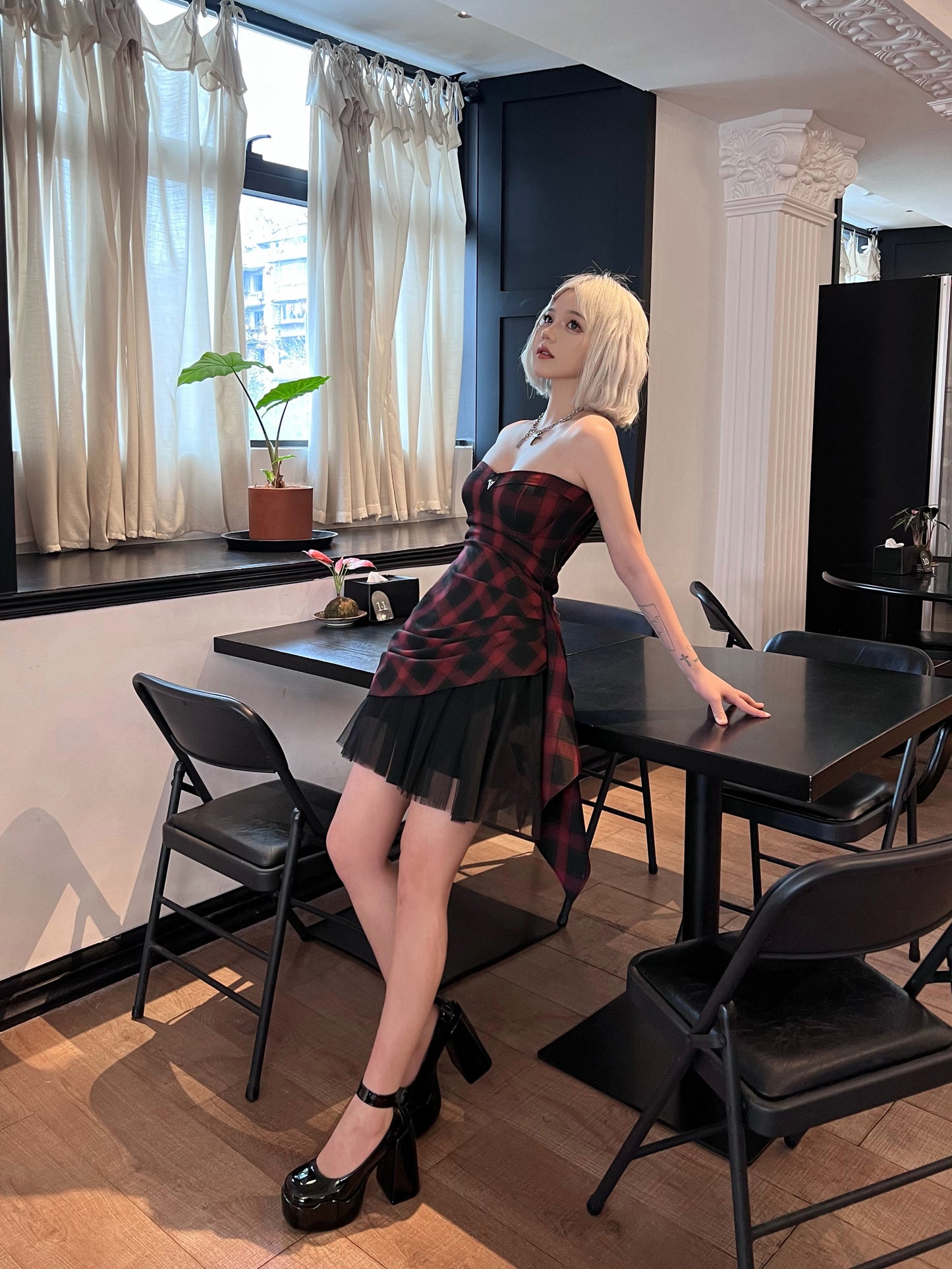 Kawaii Fashion Punk Dress Crimson Whisper Collage Mini Dress