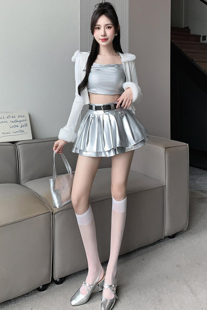 Kawaii Fashion Skirt Silver Moonlit Whisper A-Line Skirt