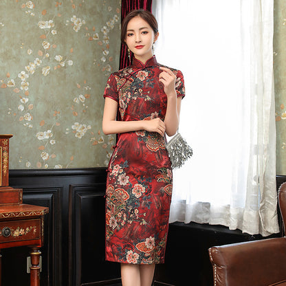 Womens Double-layered Lined Silk Dress In Traditional Chinese Style