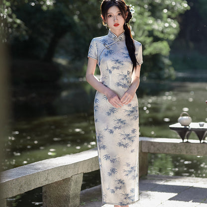 Womens New Chinese-style Cheongsam Maxi Dress