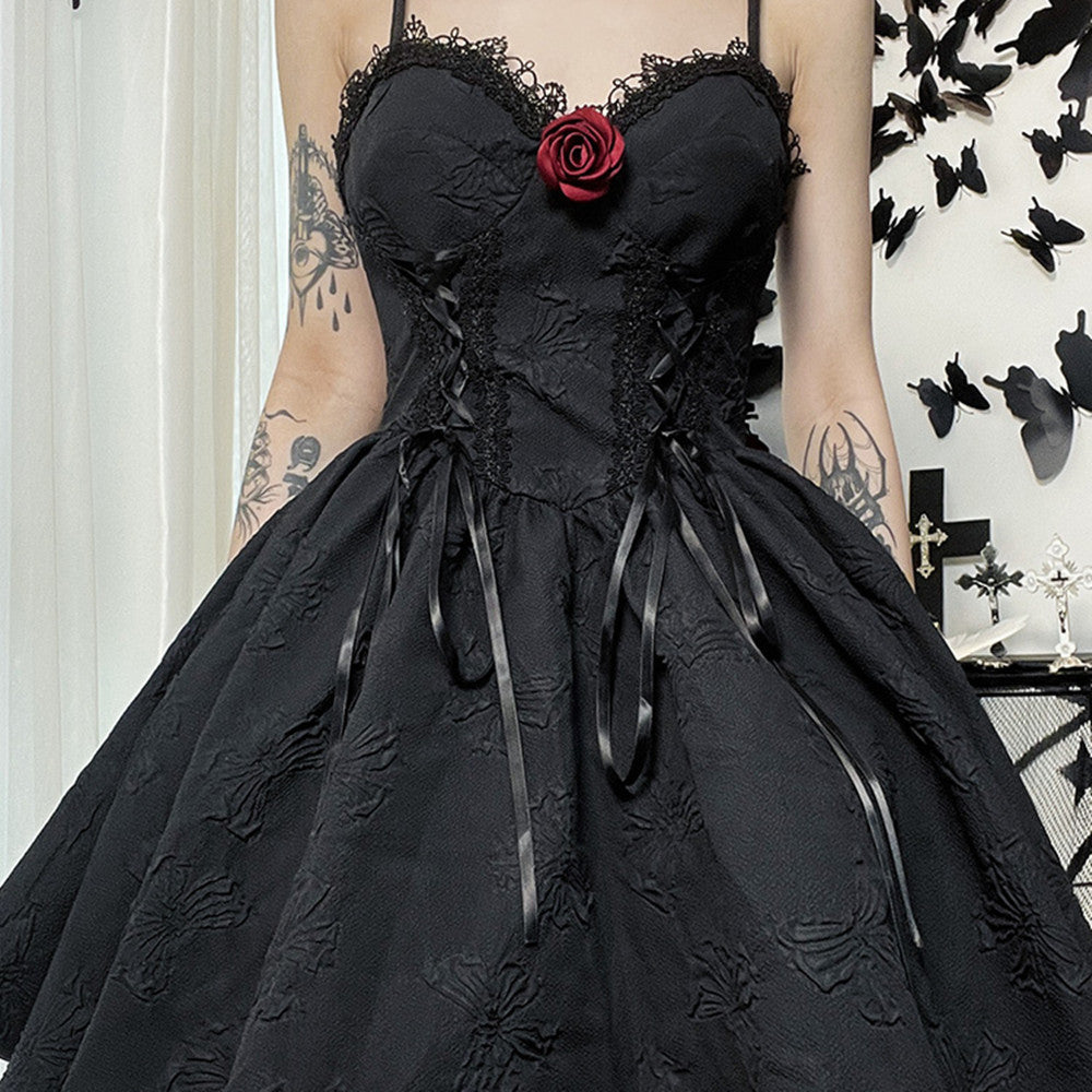 Kawaii Fashion Goth Dress Midnight Velvet Whispers Suspenders Dress