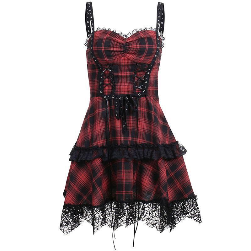 Kawaii Fashion Punk Dress Crimson Knitted Dreamscape Sling Dress