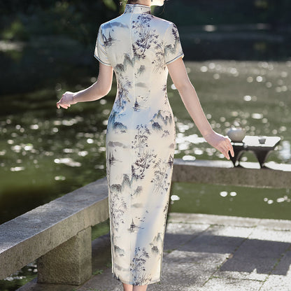 Womens New Chinese-style Cheongsam Maxi Dress