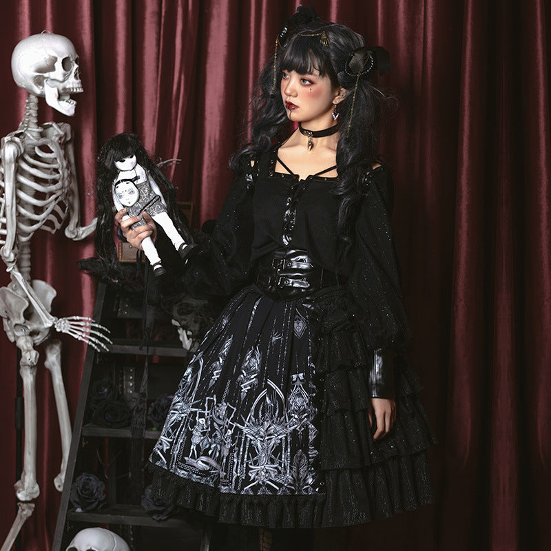 Kawaii Fashion Goth Dress Gilded Whispers Chiffon Empress Ensemble