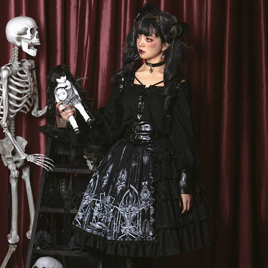 Kawaii Fashion Goth Dress Gilded Whispers Chiffon Empress Ensemble