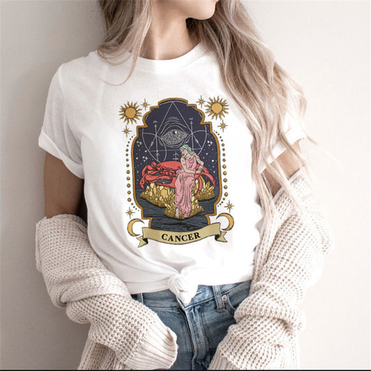 Retro Gothic Moon Print Cotton T-Shirt for Women