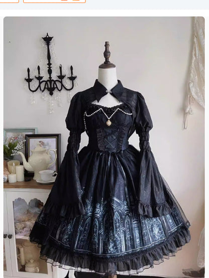 Kawaii Fashion Goth Dress Midnight Velvet Elegance Ensemble