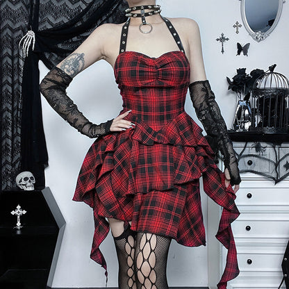 Kawaii Fashion Punk Dress Scarlet Plaid Dreamweaver Slip Dress