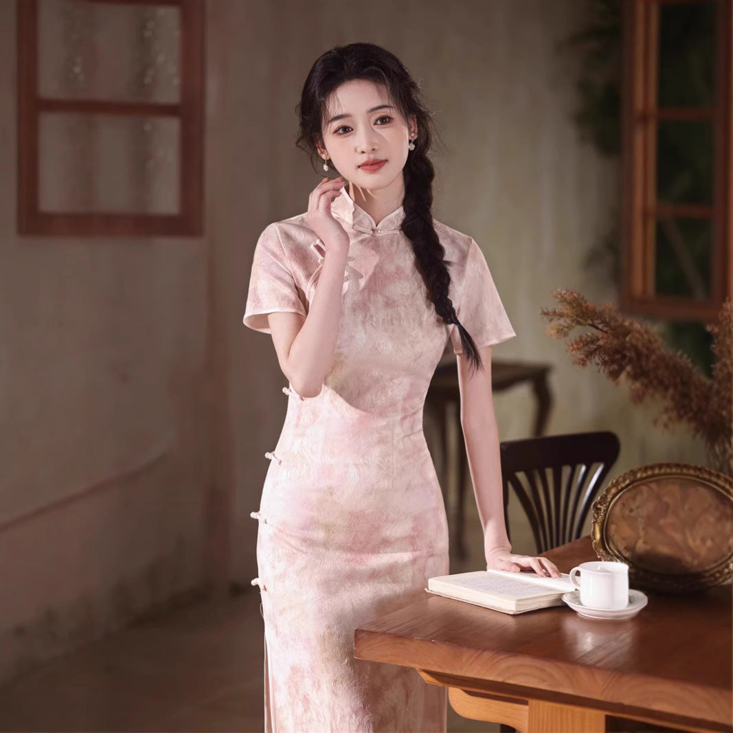 Kawaii Fashion China Dress Twilight Rose Bead Embellished Satin Elegance
