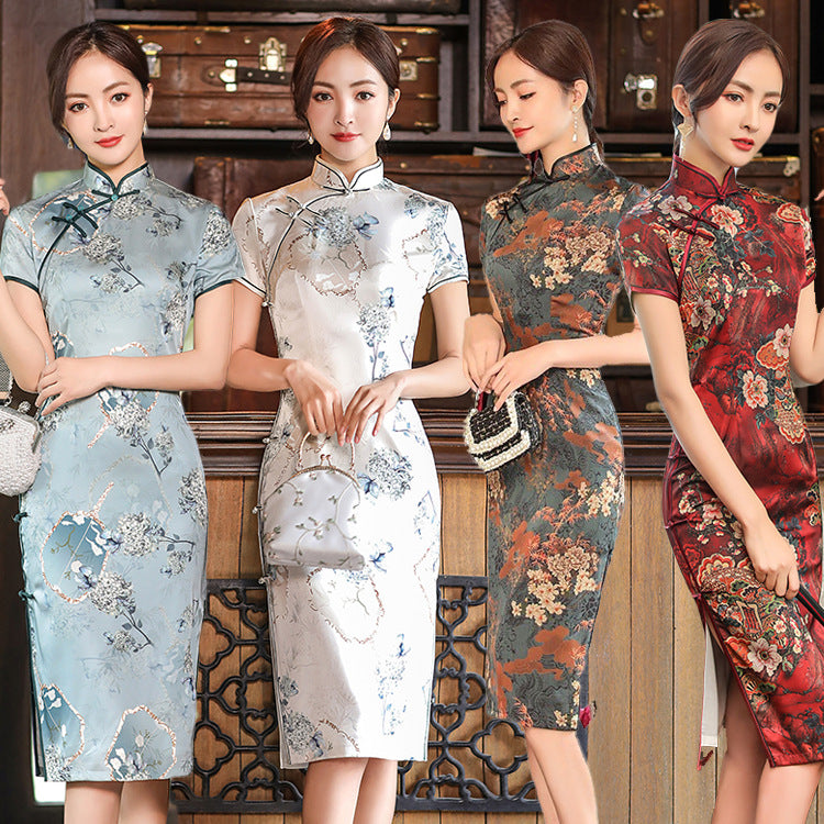 Womens Double-layered Lined Silk Dress In Traditional Chinese Style