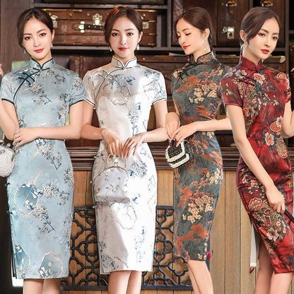 Womens Double-layered Lined Silk Dress In Traditional Chinese Style