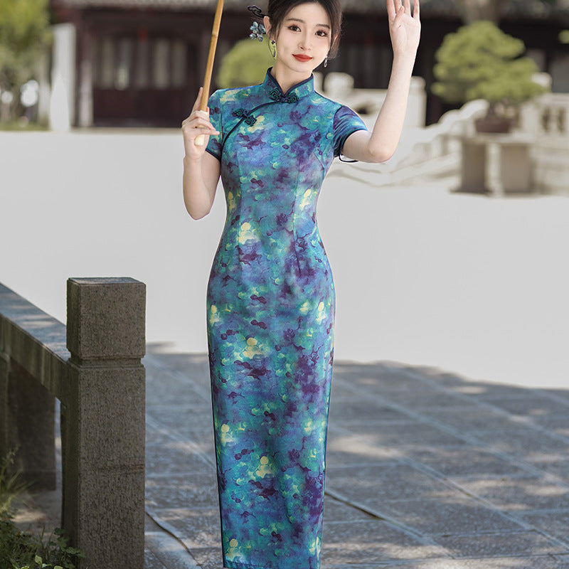 Womens New Chinese-style Cheongsam Maxi Dress