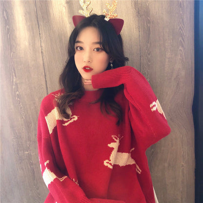 Kawaii Fashion Sweater Crimson Snowflake Bow Whimsy Sweater