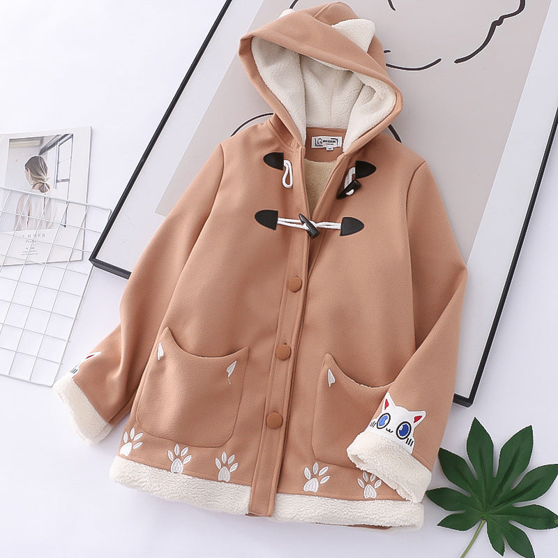 Kawaii Fashion Coat Whimsical Khaki Dreamscape Hooded Coat