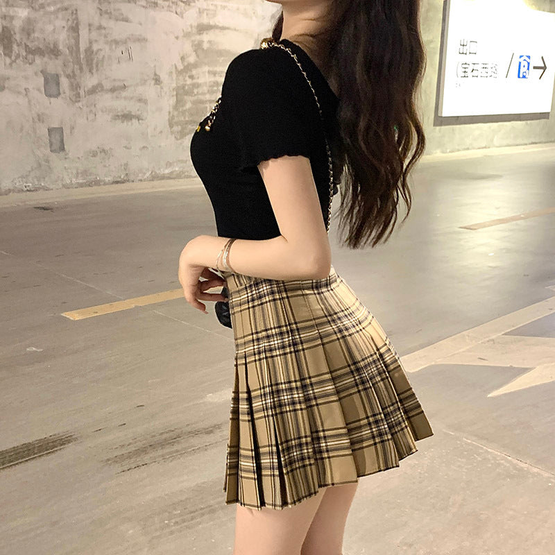 Kawaii Fashion Skirt Lavender Honey Plaid Pleat Skirt