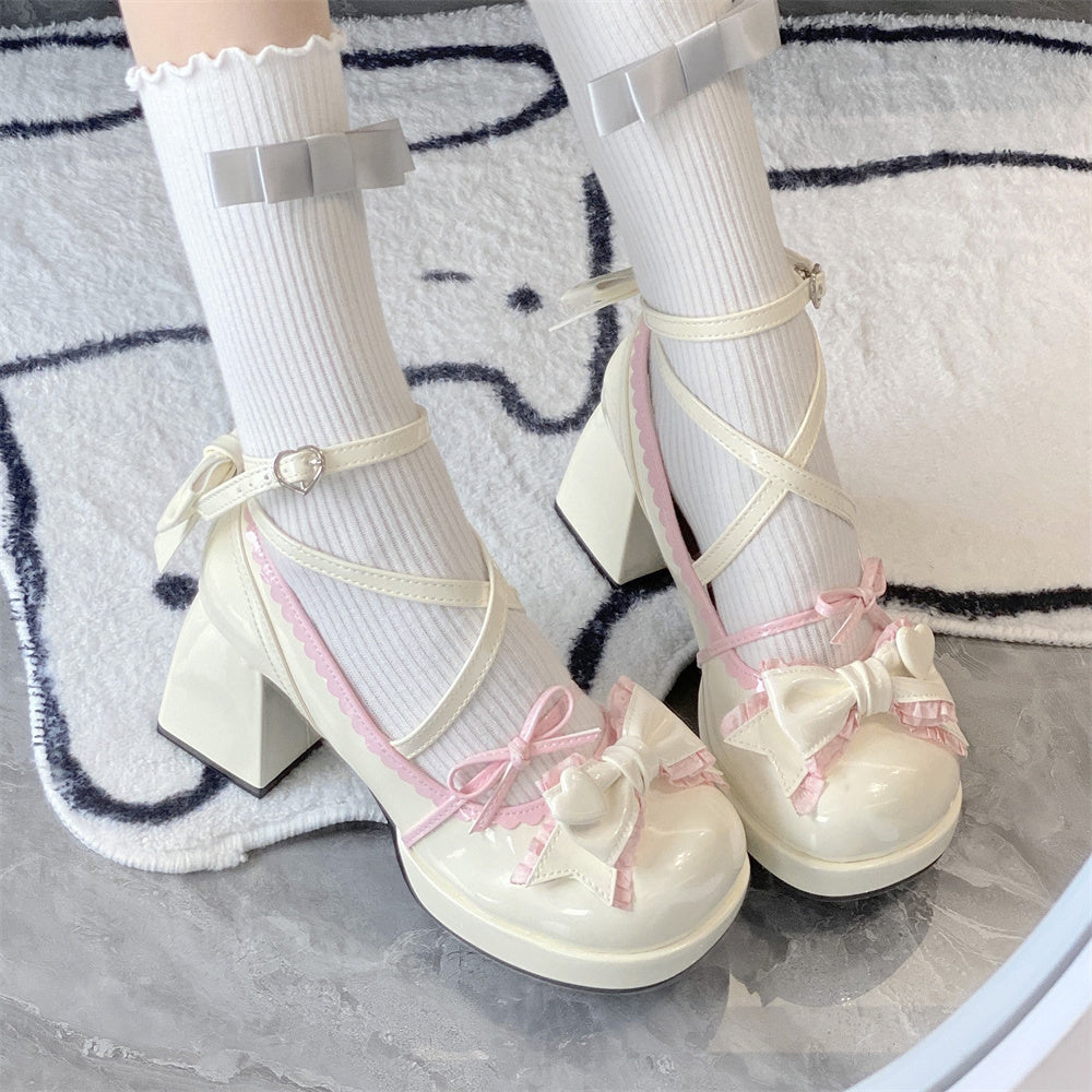 Kawaii Fashion Shoes Milk Cloud Ruffle Step Heels