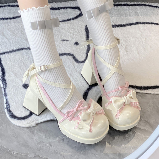 Kawaii Fashion Shoes Milk Cloud Ruffle Step Heels