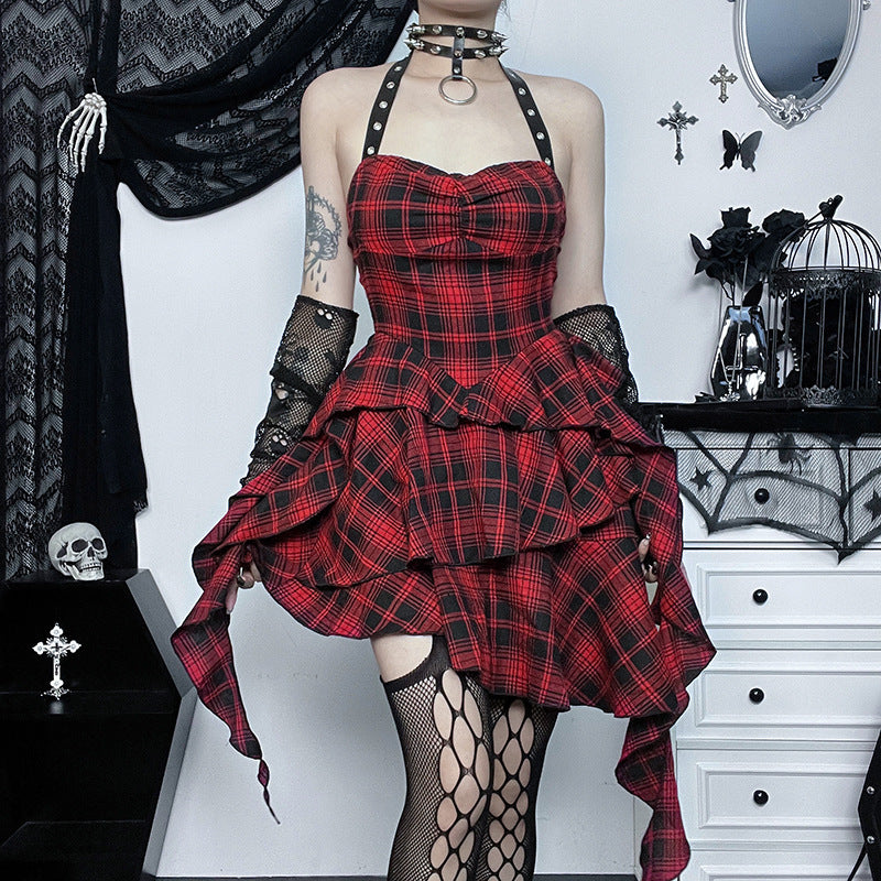 Kawaii Fashion Punk Dress Scarlet Plaid Dreamweaver Slip Dress