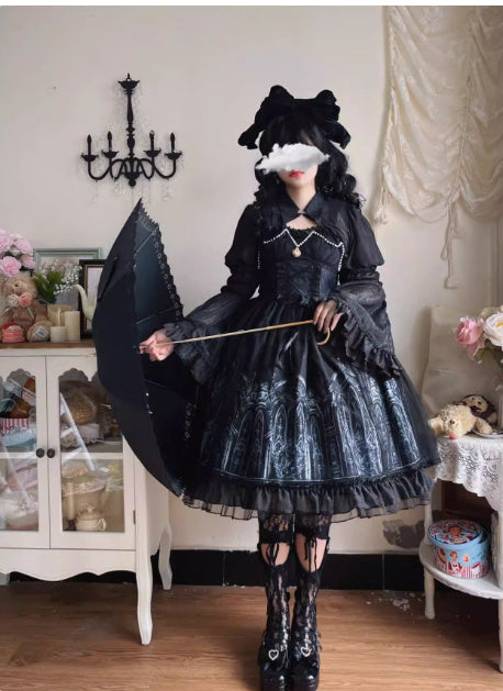 Kawaii Fashion Goth Dress Midnight Velvet Elegance Ensemble