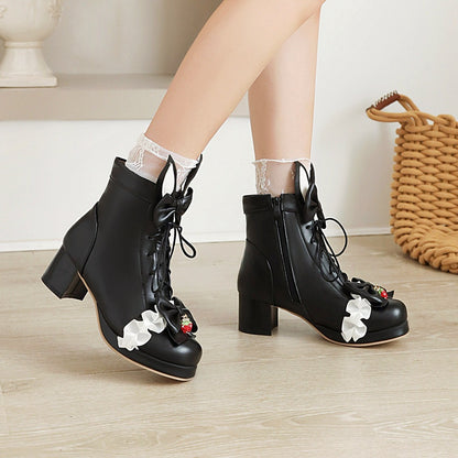 Kawaii Fashion Shoes Whimsical Blossom Lace-Up Martin Boots