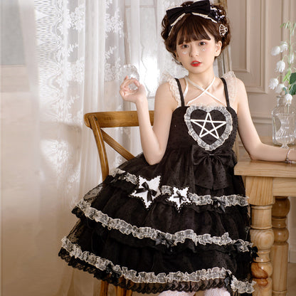 Kawaii Fashion Goth Dress Starlit Whisper Cotton Bow Dress