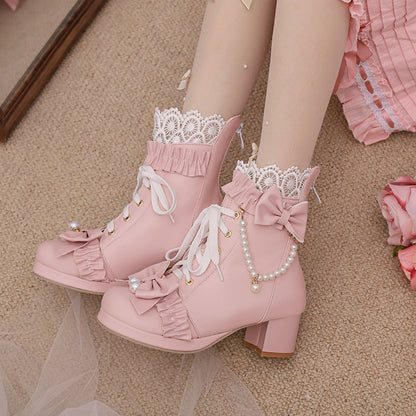Kawaii Fashion Shoes Whimsical Whispers Chunky Lace-Up Boots