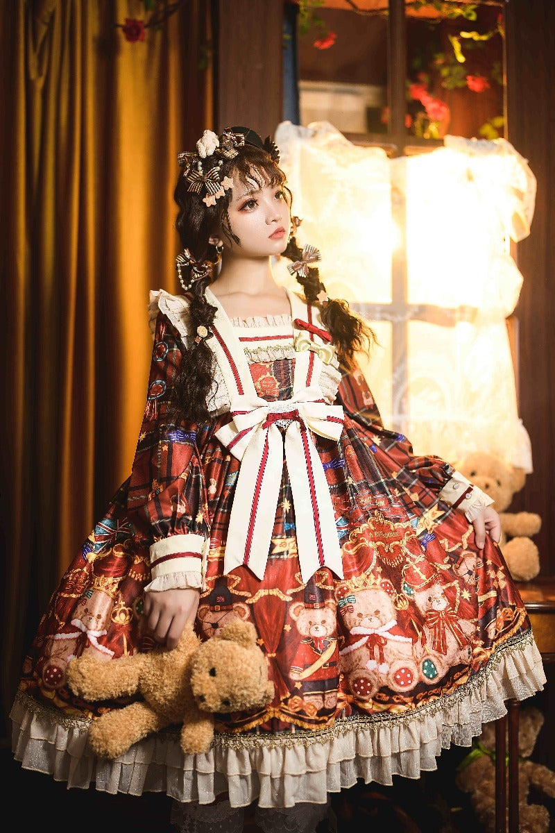 Crimson Whispers Bubble Sleeve Enchantment Dress