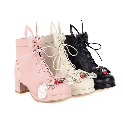 Kawaii Fashion Shoes Whimsical Blossom Lace-Up Martin Boots