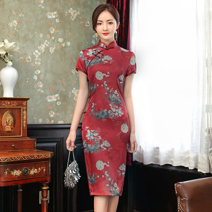 Womens Double-layered Lined Silk Dress In Traditional Chinese Style