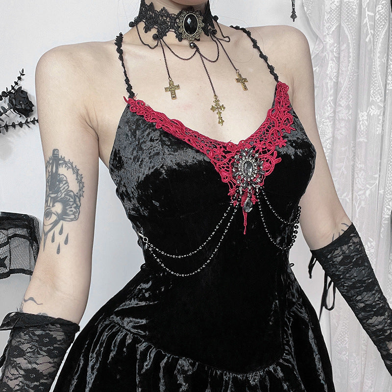 Slim Fit Velvet Spaghetti Straps Dress Women