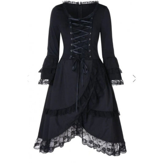 Women's Long-sleeved Lace Flanged Layered Mid-length Dress