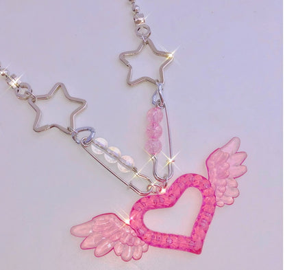 Kawaii fashion accessory whimsical heartstrings pendant necklace