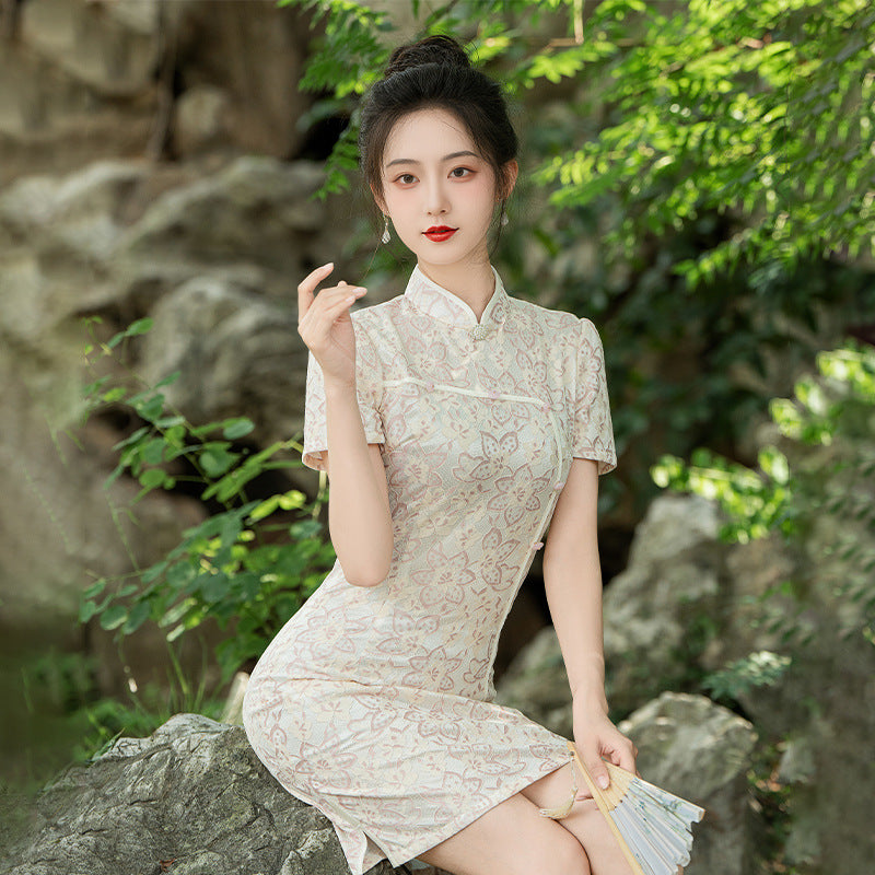 Short Lace Cheongsam, Women's Summer Dress