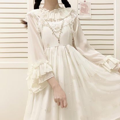 Lolita Chiffon See-through Thin Inner Long-sleeved Top Women's