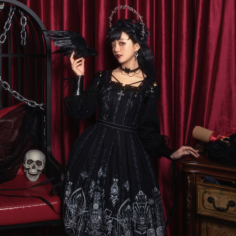 Kawaii Fashion Goth Dress Gilded Whispers Chiffon Empress Ensemble