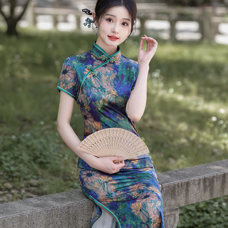 Womens New Chinese-style Cheongsam Maxi Dress