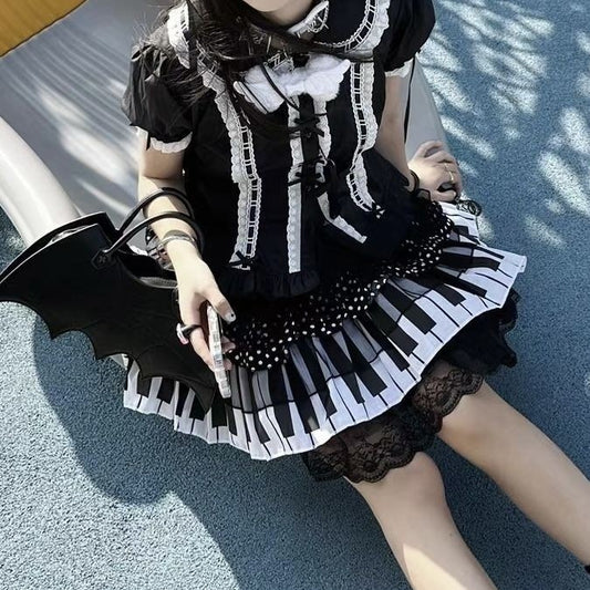 Kawaii Fashion Skirt Crescendo of Midnight Chiffon Pettiskirt