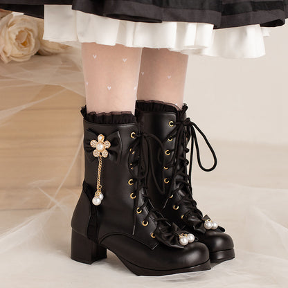 Kawaii Fashion Shoes Whimsical Bowdream Lace-Up Boots