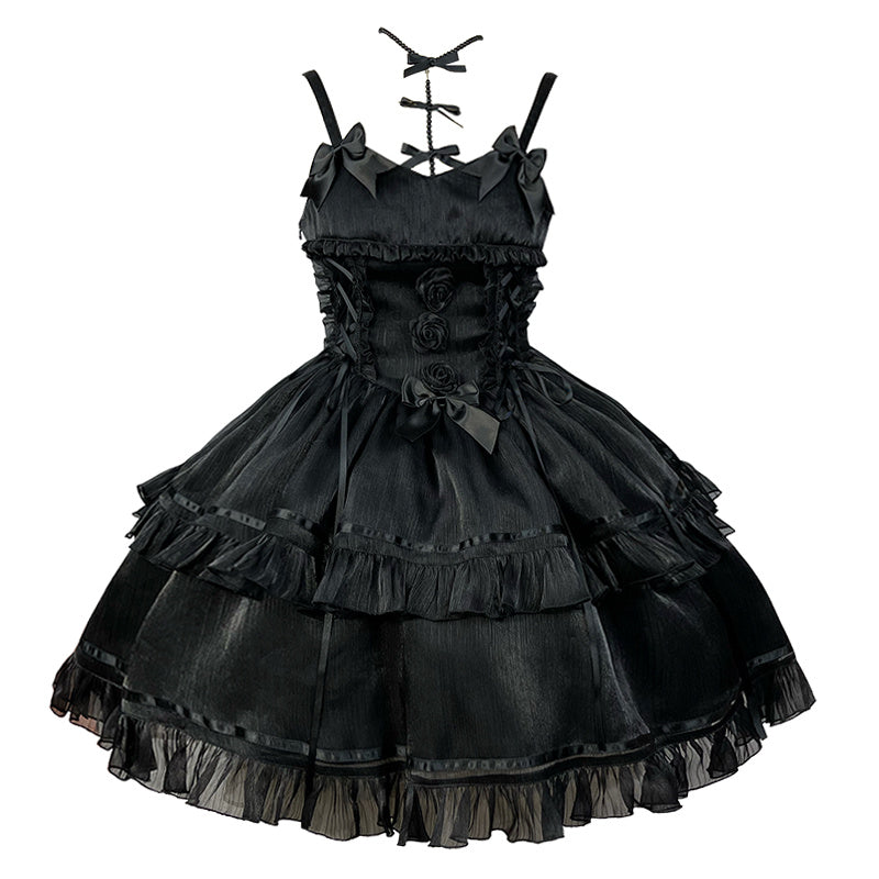 Kawaii Fashion Goth Dress Midnight Velvet Bow Reverie Dress
