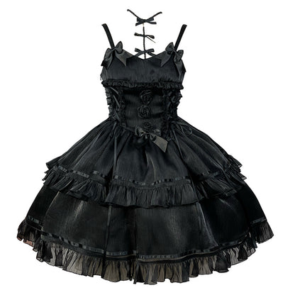 Kawaii Fashion Goth Dress Midnight Velvet Bow Reverie Dress