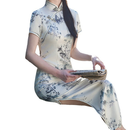 Womens New Chinese-style Cheongsam Maxi Dress