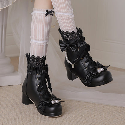 Kawaii Fashion Shoes Whimsical Whispers Chunky Lace-Up Boots