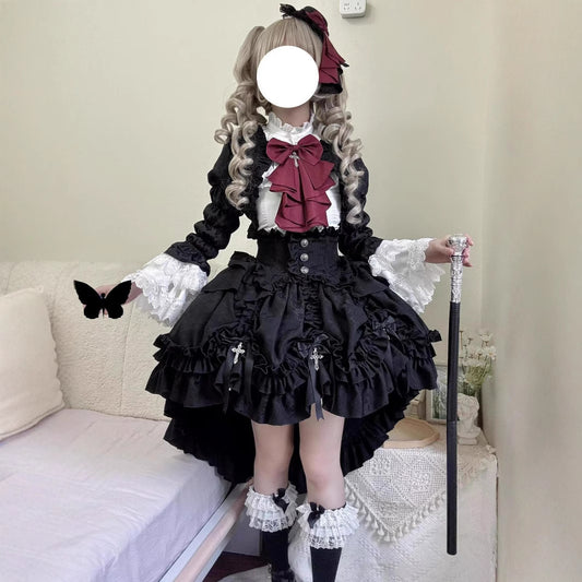 Court Style Coat Waist-tight Slimming Shirt Pettiskirt Three-piece Set