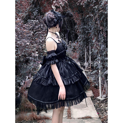 Kawaii Fashion Goth Dress Midnight Velvet Bow Reverie Dress